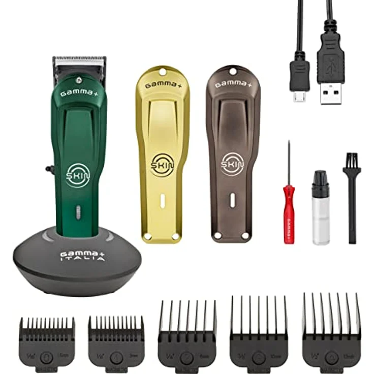 Gamma Piu GAMMAPIU' Skin Bulk Balding Clipper Professional Men's Hair Clipper Super Trimmer Rotating Motor Adjustable Blade 45mm Zero-Gap 2 Hours Cordless Runtime 3 Covers 5 Combs, DLC Black Diamond Carbon Blade, Red – Bild 2