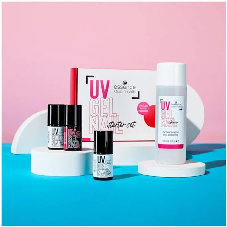 essence studio nails UV GEL NAIL Set, 4-teilig mit 5 ml Base Coat, 5 ml 06 signature RED Gel Nagellack, 5 ml Top Coat und 110 ml Nagellackentferner für UV/LED-Lampe – Bild 2