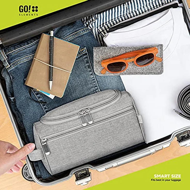 GO!elements® Smart Kulturbeutel Männer Kulturtasche zum Aufhängen Herren & Damen - Kosmetiktasche Männer Frauen für Koffer & Handgepäck - Waschtasche Reise-Tasche, Farbe:Grau – Bild 3
