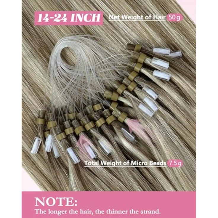 YoungSee Microring Haarverlängerung, Echthaar Extensions Hellbraun & Platinblond, 45 cm, 50g, unsichtbarer und sicherer Halt – Bild 3