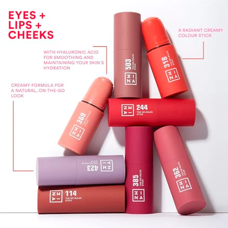 3INA The No-Rules Stick Highlighter 312 Blush, cremefarbener Highlighter für Augen, Lippen und Wangen, 5 g, Pink – Bild 3