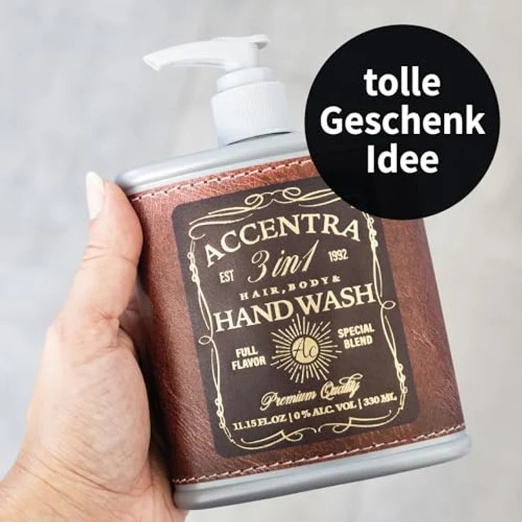 Accentra Seifenspender Whiskey, Handseife SPECIAL BLEND, 330ml Pumpspender mit Duft nach Birke & Zeder, Flachmann-Design, Geschenkidee für Männer zum Vatertag – Bild 3