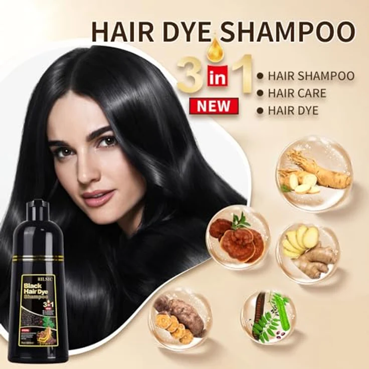 GFEUGS Haarfärbeshampoo 3 in 1, 500ML gegen graue Haare, sofortige schwarze Haarfarbe, Shampoo und Conditioner für Männer und Frauen – Bild 5
