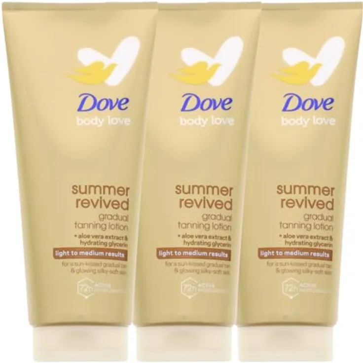 Dove Summer Revived Self Tan Bodylotion, 3er Pack je 200ml, Light to Medium
