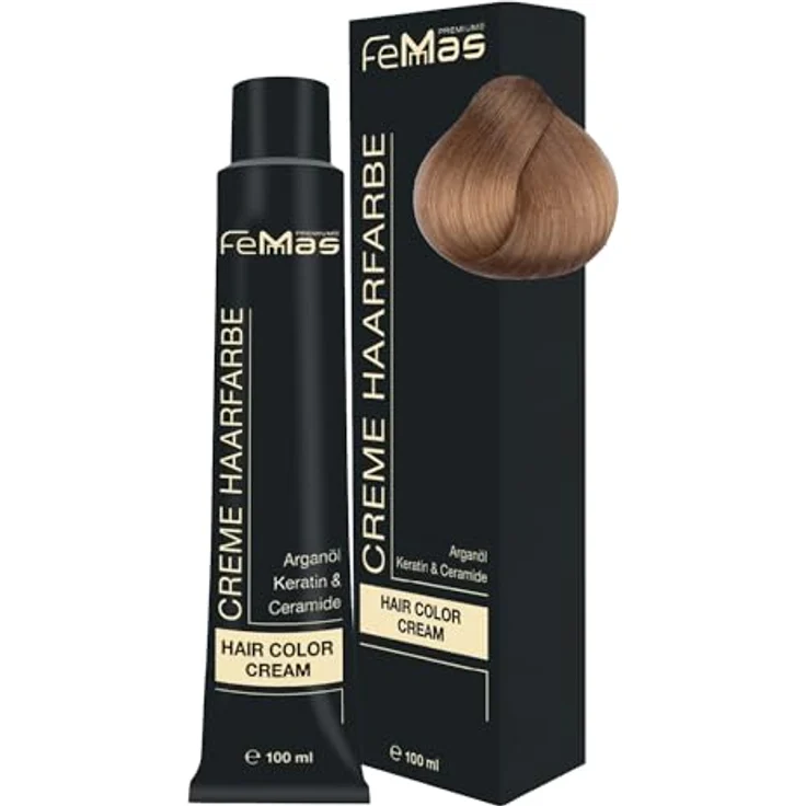 FemMas Haarfarbe Lichtblond Gold 9.3, Professionelle Creme Haarfarbe mit Arganöl, Keratin & Ceramiden, 100 ml für dauerhafte Färbung und strahlende Ergebnisse – Bild 1