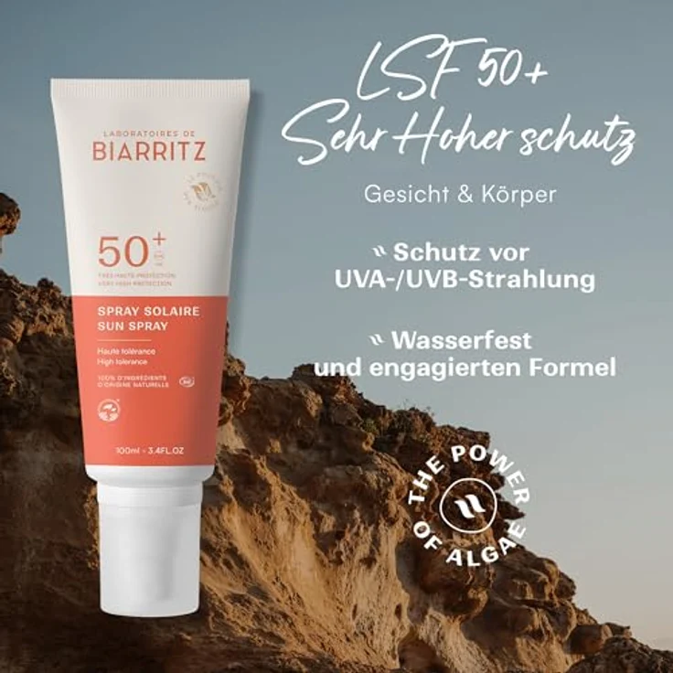 Laboratoires de Biarritz Sonnenspray LSF50+, Bio-zertifiziert für Gesicht und Körper, leichtes Fluid, 100ml, Made in France, für Babys, Kinder und Erwachsene – Bild 2