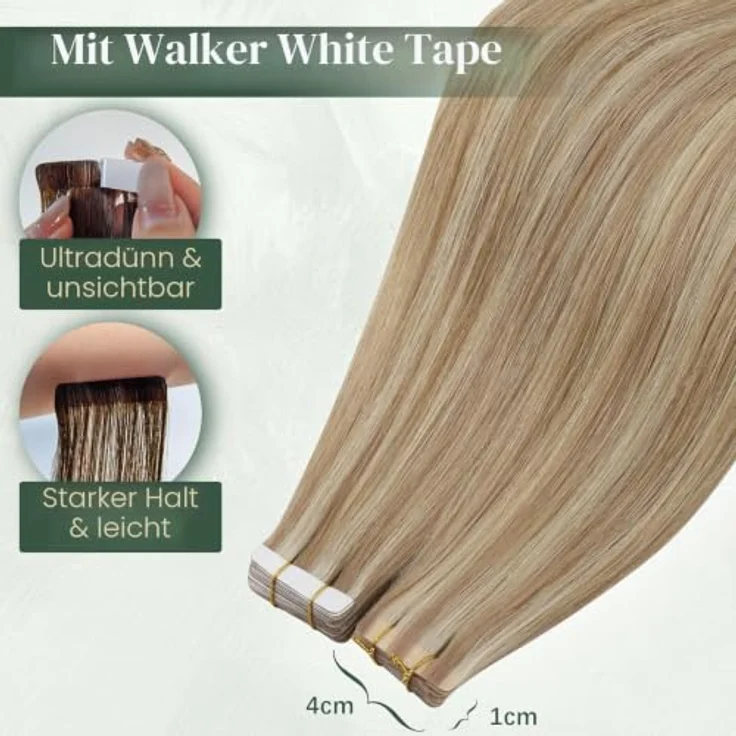 Ugeat Tape Extensions Echthaar Braun Highlights, Remy-Echthaar 60 cm, 50 g, 20 Stück #10/613 – Bild 3
