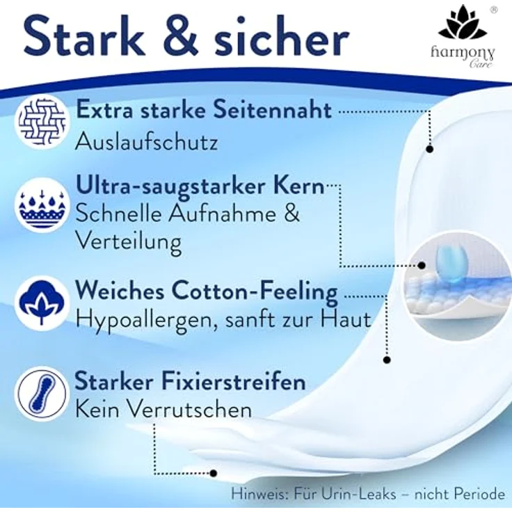 Harmony Care Lady Maxi Inkontinenz-Einlage – 800ml Saugleistung, 28 Stück, mit Auslaufschutz und Geruchskontrolle, diskret und komfortabel – Bild 2
