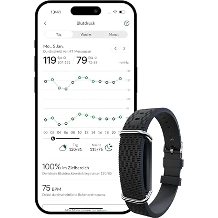 Hilo 24/7 Blutdruckmessarmband, klinisch validiertes Manschettenloses Medizinprodukt, IP68, Blutdruckmessgerät, Herzfrequenzmesser, Schlaftracker & Schrittzähler, 15 Tage Akku, inkl. 12 Monate Abo