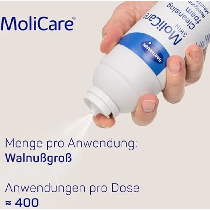 MoliCare Skin Reinigungsschaum Hautpflege, Hautreinigung ohne Wasser auch für empfindliche Haut geeignet 400 ml – Bild 6