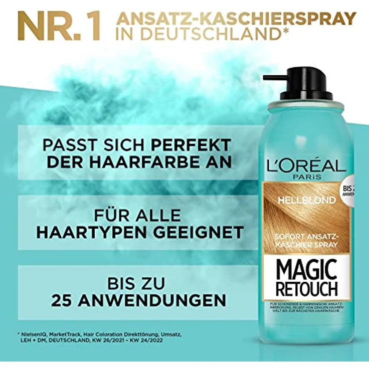 L'Oréal Paris Ansatz-Kaschierspray für stufenlose und natürliche Übergänge, Kaschiert Ansätze bis zur nächsten Haarwäsche, Magic Retouch, Hellblond, 1 x 75 ml – Bild 2
