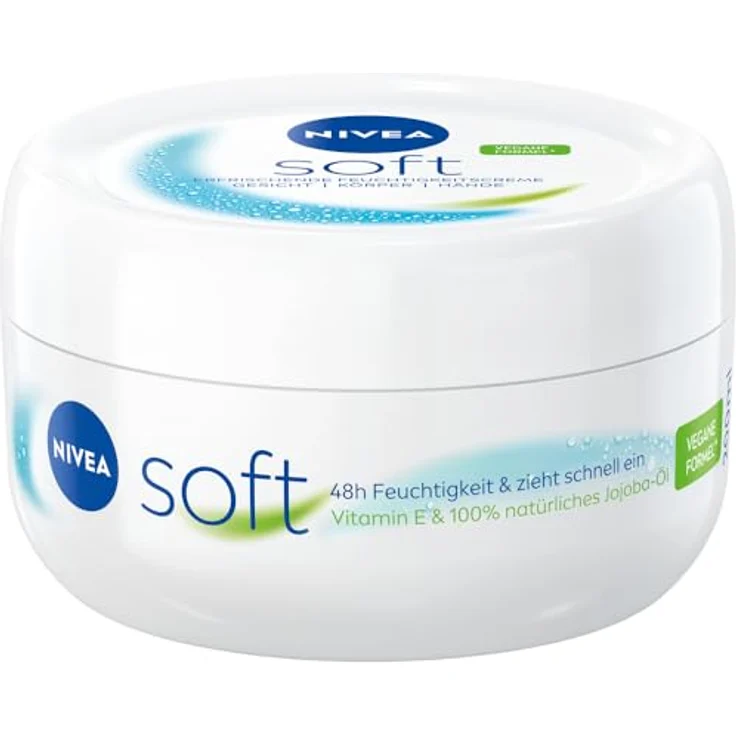 NIVEA Soft erfrischende Feuchtigkeitscreme (200 ml), leichte Creme mit Vitamin E und 100% natürlichem Jojoba-Öl, schnell einziehende Hautcreme für fühlbar entspannte Haut – Bild 1