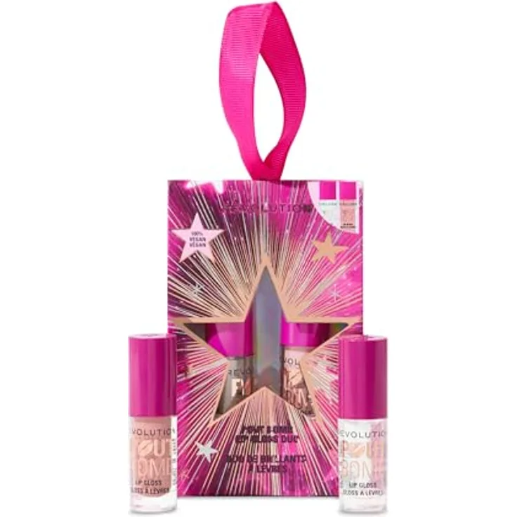 Revolution Pout Bomb Plumping Mini Lip Gloss Set, 2 Lipglosse mit Hyaluronsäure & Peptiden, Jelly Berry Mauve und Glaze Clear, vegan, tierversuchsfrei