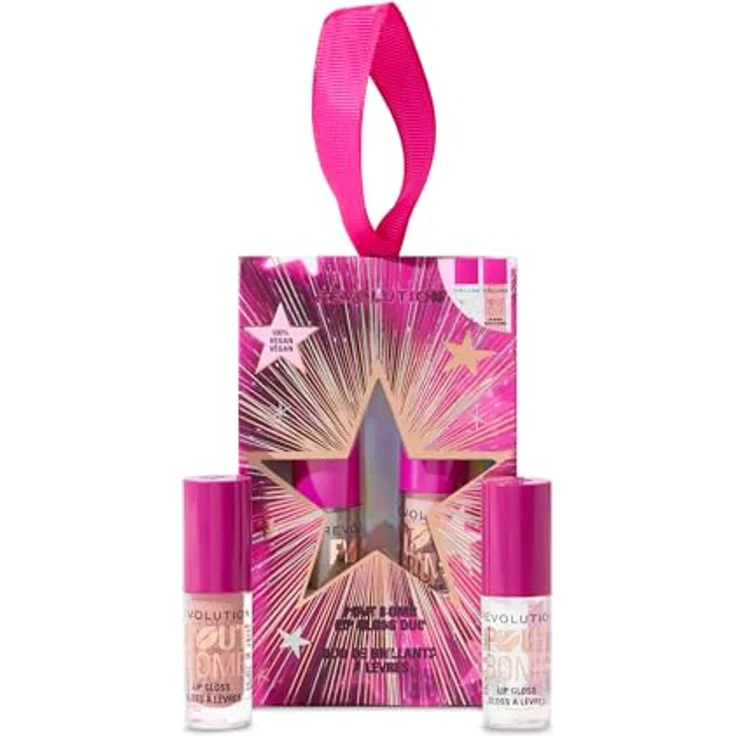 Revolution Pout Bomb Plumping Mini Lip Gloss Set, 2 Lipglosse mit Hyaluronsäure & Peptiden, Jelly Berry Mauve und Glaze Clear, vegan, tierversuchsfrei – Bild 1