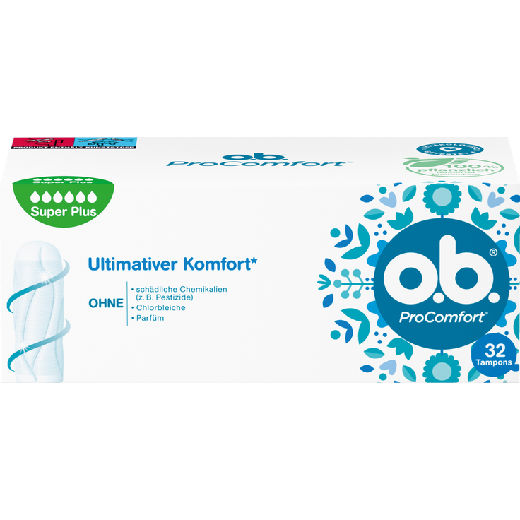 o.b. ProComfort Tampons Super Plus, gynäkologisch getestet, 100% pflanzlich, StayDry Technologie, für starke Tage