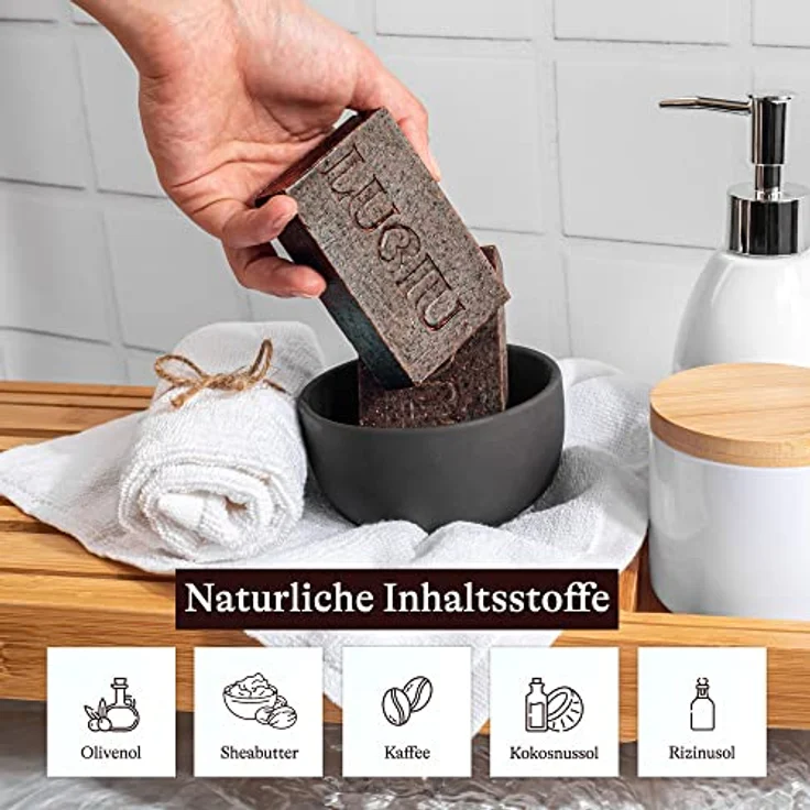 lubiu Kaffee Seife mit Peeling 100g - Bio Seife Stück Kaffeeseife - Bio Duschseife Damen und Naturseife Männer - Körper Peeling Seife - Natural Soap – Bild 5