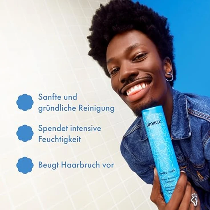 Amika Hydro Rush Intense Moisture Shampoo 1000ml | Feuchtigkeitsshampoo mit Hyaluronsäure für trockenes & strukturiertes Haar | 3x mehr Feuchtigkeit | Vegan & sulfatfrei – Bild 3