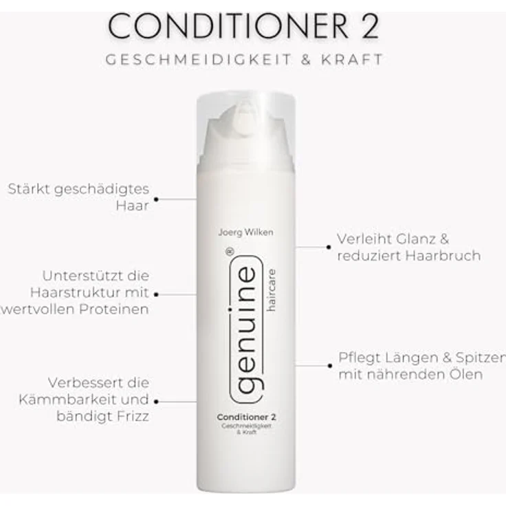 genuine haircare Conditioner 2 – Protein Conditioner mit Keratin & Weizenprotein, silikonfrei & parabenfrei, für schwaches brüchiges Haar, 200 ml – Bild 2