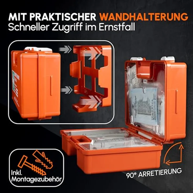 HELDENWERK Erste Hilfe Koffer DIN 13157:2021, inkl. Wandhalterung, 5 Aufkleber & Plombe, Verbandskasten für Betrieb, Büro und Zuhause – Bild 2