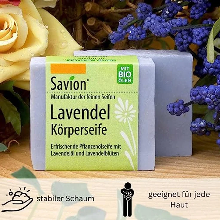 SAVION Lavendel Körperseife, mit Lavendelöl und Lavendelblüten, Vegan, Palmölfrei, 80g – Bild 4