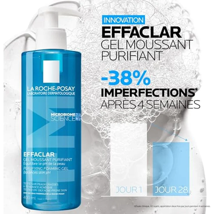 La Roche-Posay Gel Effaclar Gel Moussant Purifiante 400 ml, Reinigungsmousse für unreine und fettige Haut – Bild 3