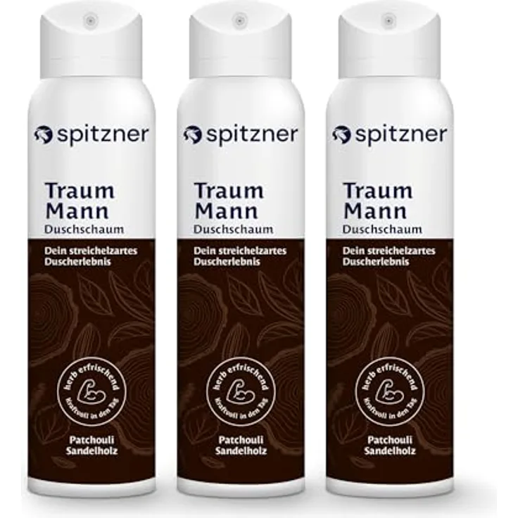 Spitzner Duschschaum Pure Man, 100% vegan, 3 x 150 ml, mit außergewöhnlichem Duft und sanftem Schaum