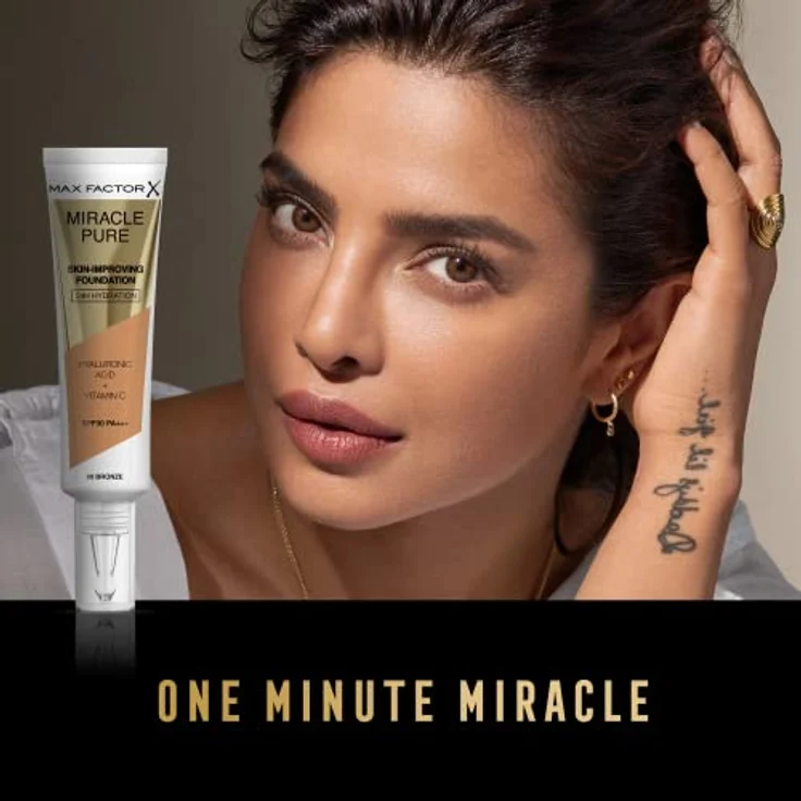 Max Factor Miracle Pure Skin Improving Foundation, Fb. 80 Bronze, hautverbesserndes Make-Up mit LSF 30, 30 ml – Bild 4