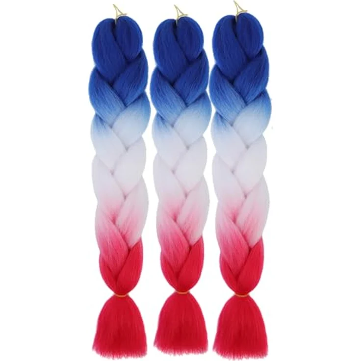 Shangxiu Braids Extensions Ombre, 24" blau-weiß-rot, hitzebeständige synthetische Haarverlängerungen, 300g комплект – Bild 2