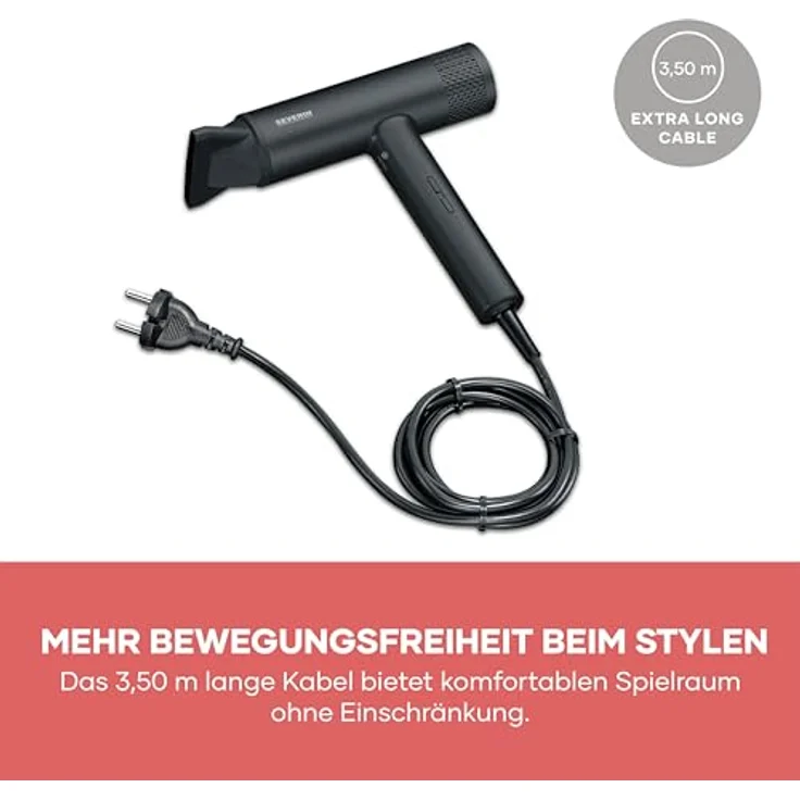 Severin 0170 Haartrockner, 2000 W mit BLDC-Motor, Ionic-Technologie und abnehmbaren Konzentrator, Schwarz – Bild 9