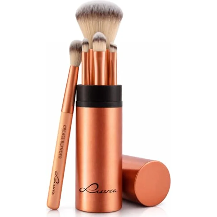 Luvia Travel Set Sunset Crush, Pinselset in warmen Orangetönen mit 5 Pinsel für Teint, Augen und Lippen, inklusive Aluminium-Köcher und Smart Holder – Bild 1