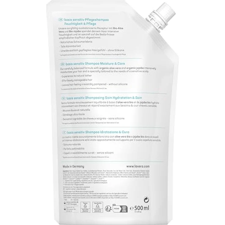 lavera Nachfüllbeutel basis sensitiv Pflegeshampoo Feuchtigkeit & Pflege - intensive Feuchtigkeit & sanfte Pflege - ohne Silikone - vegan - Naturkosmetik - 500 ml – Bild 5