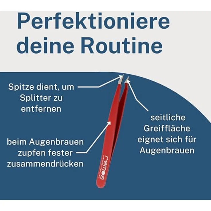 remos professional body care REMOS Kombipinzette 2in1 für Splitter & Haare, rostfreier Edelstahl, 9.5 cm, rot – Bild 3