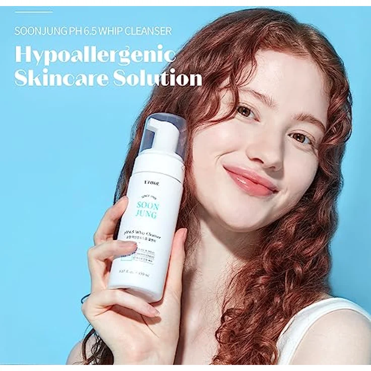 Etude House SoonJung pH 6,5 Peitschenreiniger 5,1 fl. Unze. oz. (150ml) 21AD| Nicht komedogener und hypoallergener Soft Bubble Hydrating Facial Cleanser für empfindliche Haut – Bild 2