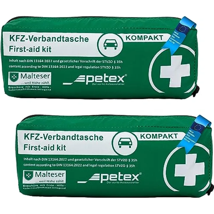 PETEX Verbandtasche Kompakt, 2er Set, Inhalt nach DIN 13164:2022, grün