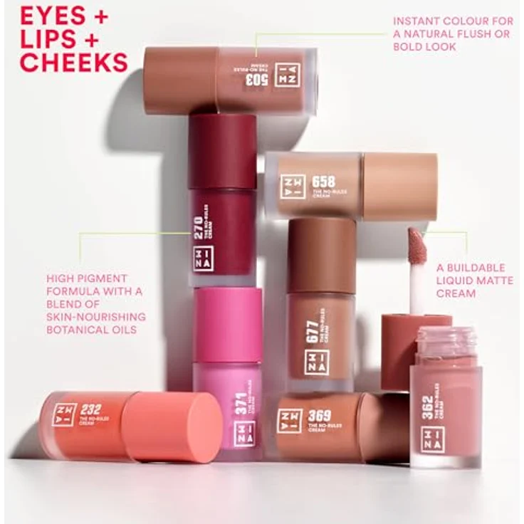 3INA The No-Rules Cream Blush, Multitalent für Lippen, Wangen und Augenlider, 8 ml, Farbe NUDE – Bild 3