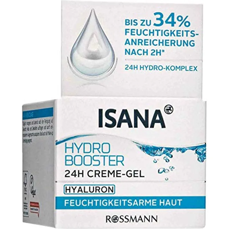 ISANA Hydro Booster 24h Creme-Gel 50 ml für feuchtigkeitsarme Haut, mit Hyaluron, bis zu 34% Feuchtigkeitsanreicherung nach 2h*, 24h Hydro-Komplex, vegan
