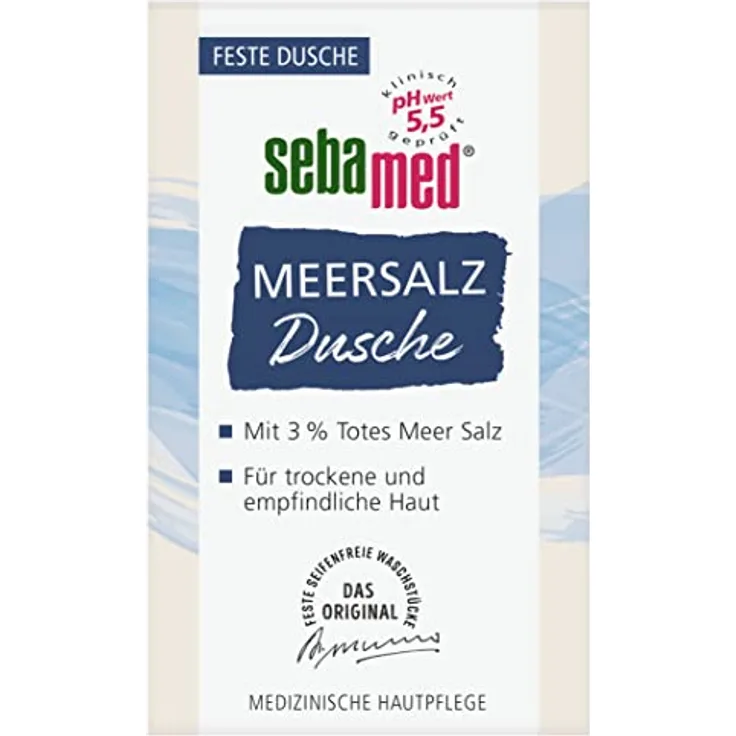 sebamed Meersalz Dusche, Feste Dusche, ohne Mikroplastik, ohne Mineralöle, hohe Ergiebigkeit, bewahrt die Feuchtigkeitsbalance, 100g