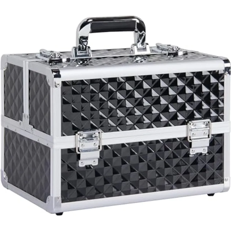 Yaheetech Kosmetikkoffer, abschließbar mit 3-lagiger Struktur, inkl. 2 Schlüssel, geräumiger Make-up Organizer für Friseure und Maskenbilder