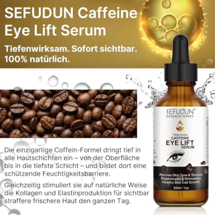 P-Beauty Augenserum mit Koffein, Kollagen & Hyaluronsäure, 30 ml - Reduziert Augenringe & Schwellungen, 100% vegan – Bild 2