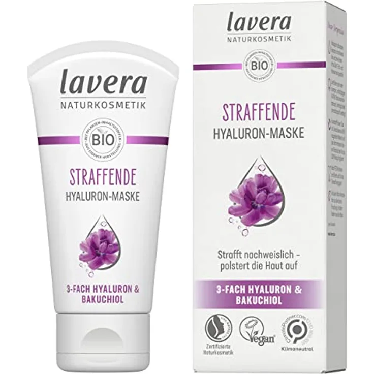 lavera Straffende Hyaluron-Maske - vegan - Naturkosmetik - 3-fach-Hyaluron & und dem Power-Wirkstoff Bakuchiol - Sofort frischer Teint - Feuchtigkeit und Pflege - 50ml (1 Stück)