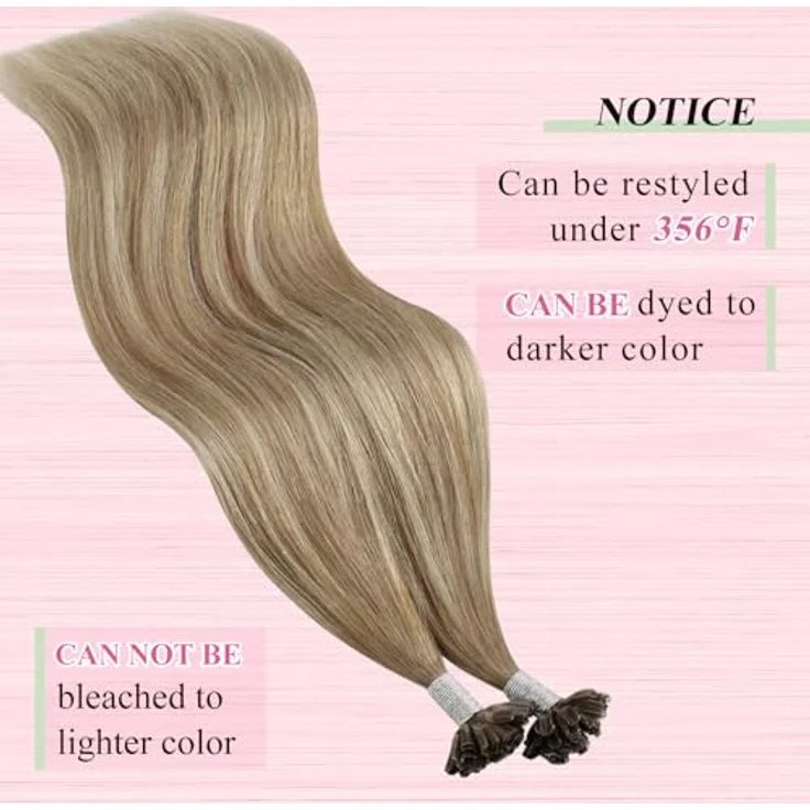 YoungSee Echthaar Bondings Ombre, U Tip Extension 35cm, 40g, Hellbraun-Platinblond, Keratin Bonding Remy, Hot Fusion – Bild 5