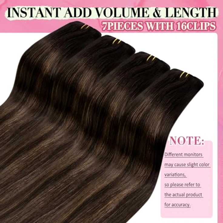 YoungSee Clip in Extensions Echthaar Braun Balayage 30cm, 80g, Dunkelbraun Ombre Mittelbraun, 7-teilig, Remy Haare für Damen, Hitzebeständig bis 180°C – Bild 5