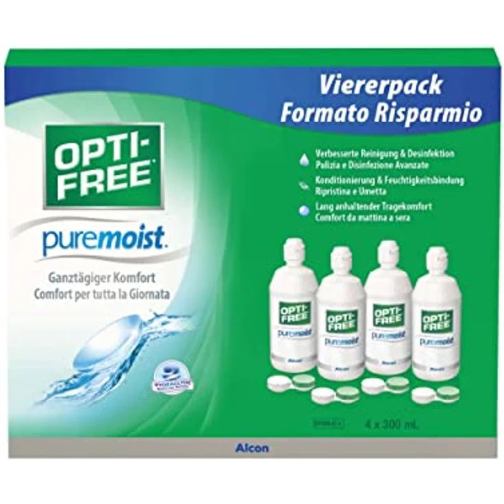 Opti-Free PureMoist Kontaktlinsen-Pflegemittel, Systempack, 1200 ml All-in-One-Lösung zur Reinigung, Desinfektion & Aufbewahrung – Bild 2