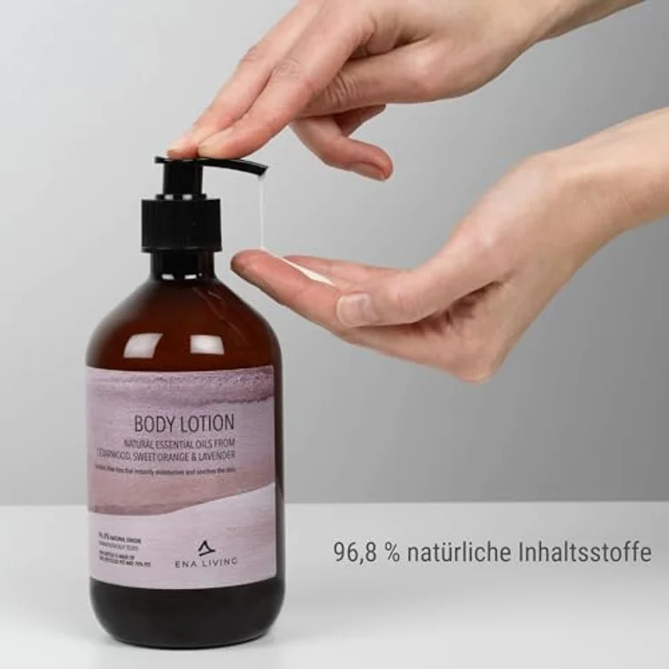 ABENA ENA Living Body Lotion mit ätherischen Ölen, Bulk-Pack, 500 ml, 8 Stück | Körpercreme mit Zedernholz, Süßorange & Lavendel | Luxuriöse Bodylotion für alle Hauttypen | Multipack – Bild 3