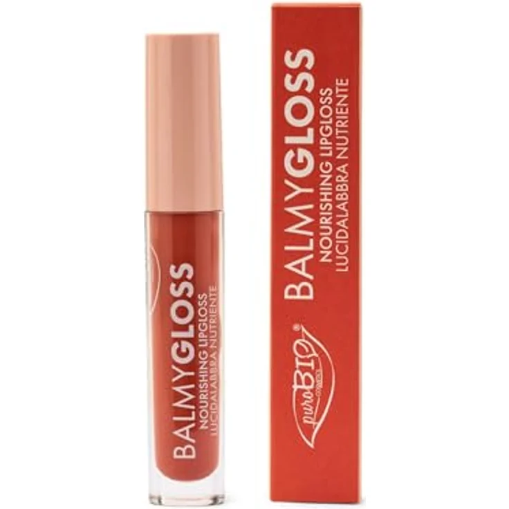 puroBIO Cosmetics BalmyGloss Pflegender Lipgloss, Farbton 01 Peach Nude, 4.2 g, glättet und spendet Feuchtigkeit für glänzende Lippen – Bild 2
