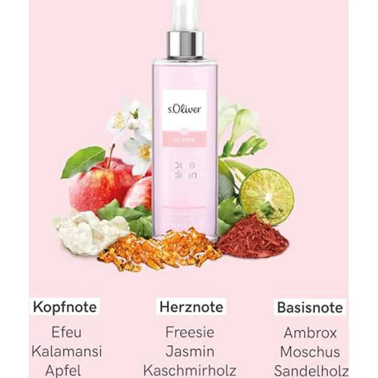 s.Oliver So Pure Pure clean Body Splash, Duftkomposition mit Apfel, Freesie und Sandelholz, 250 ml, zartrosa – Bild 4