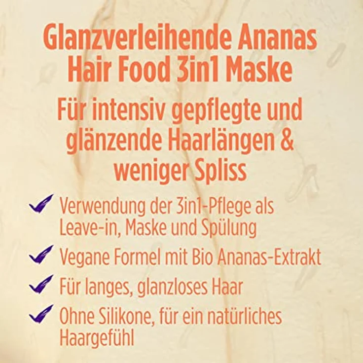 Garnier Ananas 3in1 Haarmaske für langes und stumpfes Haar, Leave In für mehr Glanz und Geschmeidigkeit, Vegane Formel mit natürlichen Inhaltsstoffen, Fructis Hair Food, 1 x 400 ml – Bild 2
