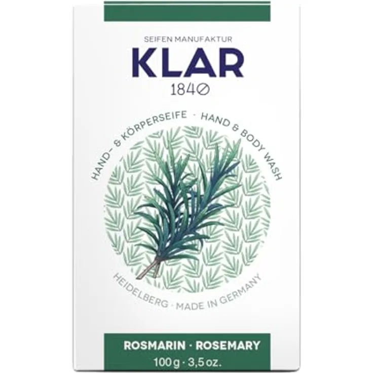 Klar Seifen Rosmarinseife 100g, Cosmos zertifiziert, palmölfrei, mit würzigem Duft, geeignet für normale Haut