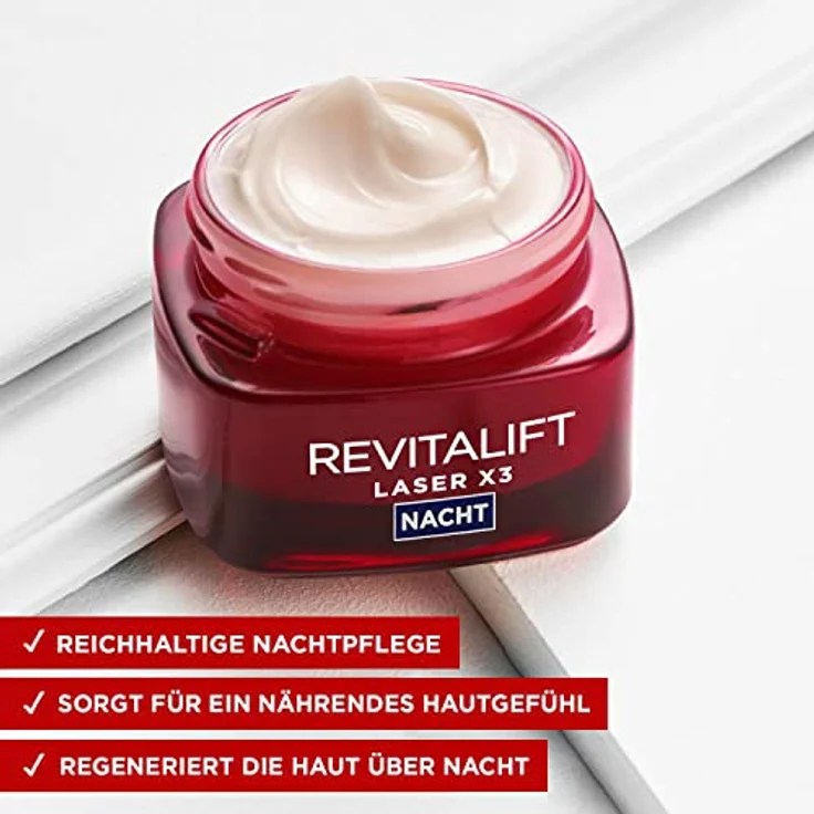 L'Oréal Paris RevitaLift Laser X3 Anti-Aging-Nachtcreme für Frauen: strafft die Haut, mildert Falten, mit Pro-Retinol, Hyaluronsäure und Vitamin C, 50ml – Bild 3