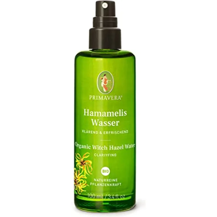 PRIMAVERA Pflanzenwasser Hamameliswasser bio 100 ml - naturreine Pflanzenkraft – Glasflasche – Hydrolat, Körperspray, Aromatherapie – vitalisierend, erdend - vegan